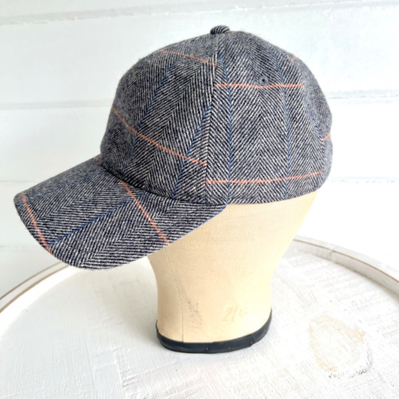 RAG & BONE Leather Trimmed Gray Herringbone Wool Blend Baseball Cap -O/S main image 4